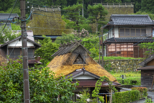 Thatched roofed house in a traditional village, Kyoto Prefecture, Miyama, Japan
