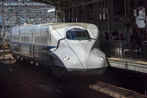 Shinkansen train in a station