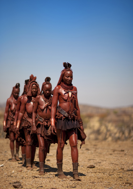 Group Of Muhimba Women Walking, Village Of Elola, Angola