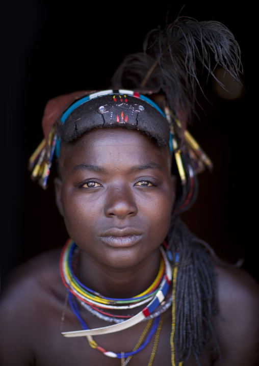Mucawana Woman Wearing A Feathered Headdress, Village Of Soba, Angola