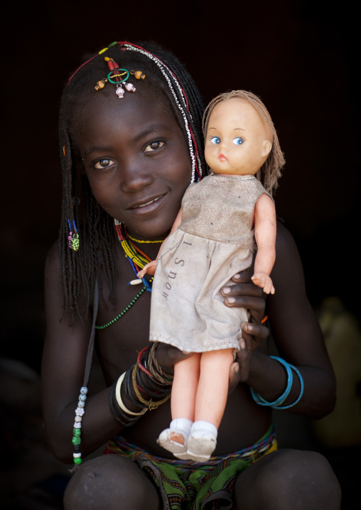 Mucawana Girl Called Katchika Who Made An African Plait On Her Western Doll, Village Of Soba, Angola