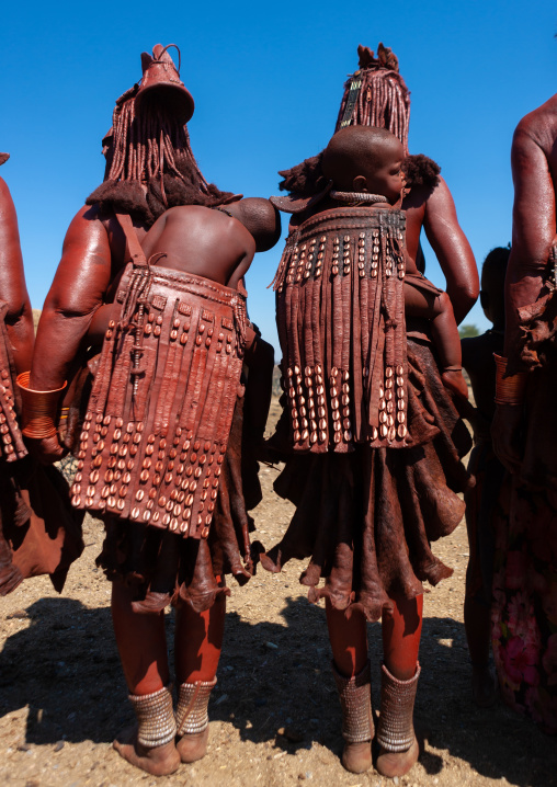 Himba tribe women covered with otjize, Cunene Province, Oncocua, Angola