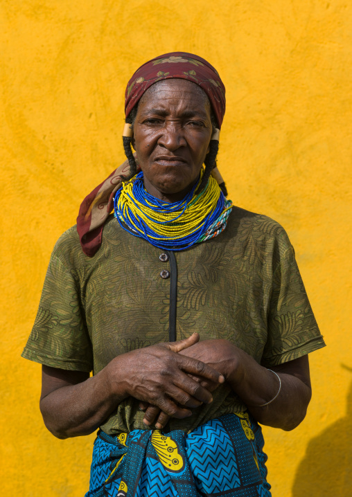 Mumuhuila tribe woman portrait dressed in western clothes, Huila Province, Chibia, Angola