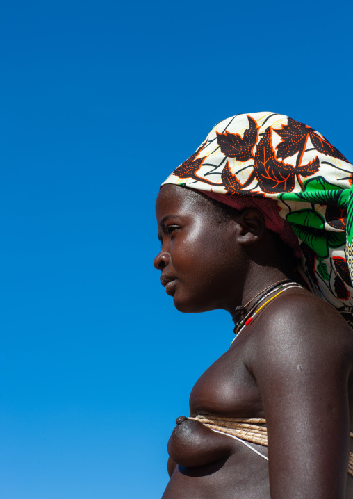 Portrait of a Mucubal tribe women wearing colorful headwears, Namibe Province, Virei, Angola