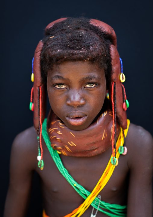 Portrait of a Mumuhuila tribe girl, Huila Province, Chibia, Angola