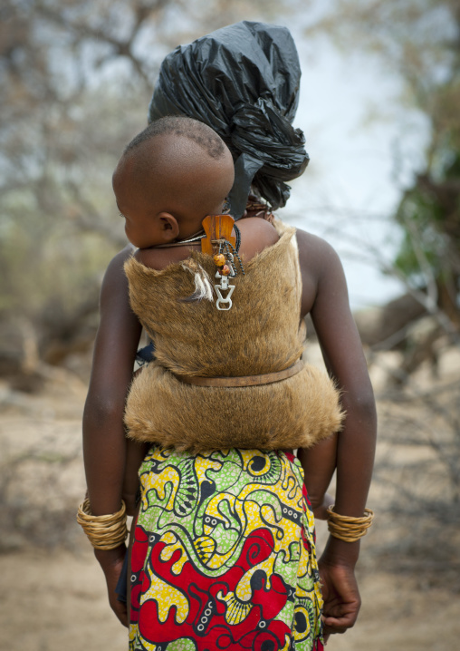 Mukubal Girl Carrying Her Young Brother On Her Back, Virie Area, Angola