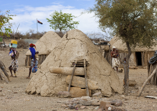 Huts In Mud In A Mucubal Village, Virie Area, Angola