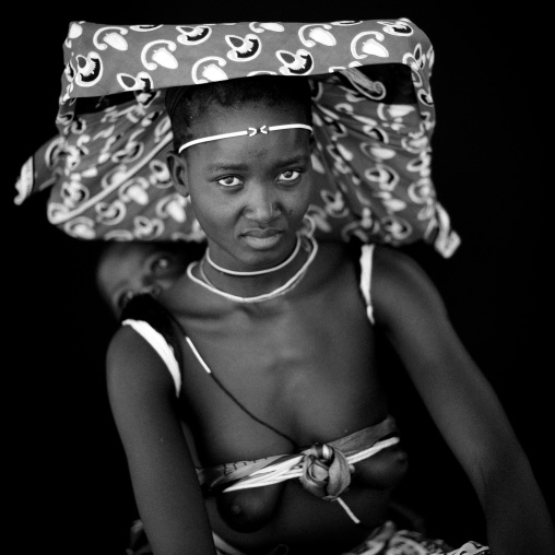 Mucubal Woman With Ompota Carrying Her Baby On Her Back, Virie Area, Angola