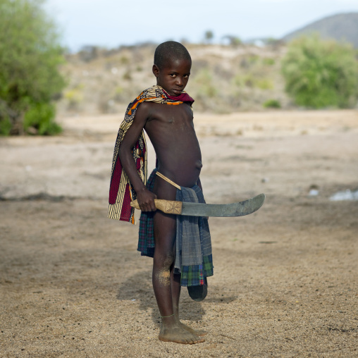 Mucubal Boy With An Omotungo Knife, Virie Area, Angola