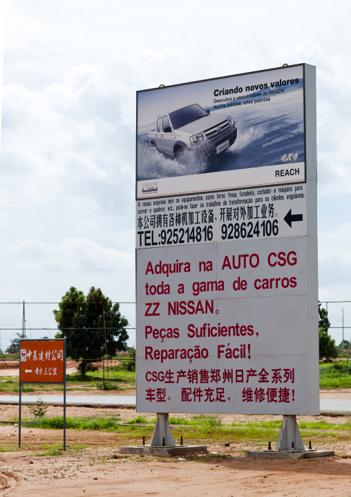 Road Signs Indicating The Direction Of A Chinese Company, Luanda, Angola