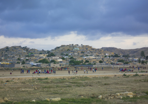 Teenage Boys Playing Football In Front Of Their District, Lobito, Angola