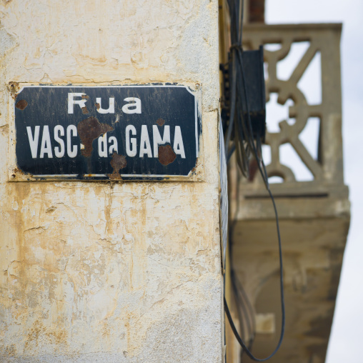 Old Rusty Sign Of Vasco De Gama Street In Benguela, Angola
