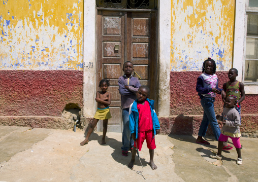 Kids In Front Of Dilapidated House In Namibe Town, Angola