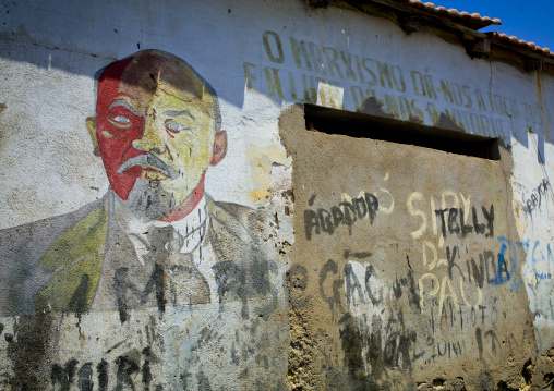 Old Communist Propaganda Wall Painting With Lenin, Namibe Town, Angola