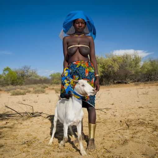 Mukubal Woman Holding A Goat, Virie Area, Angola
