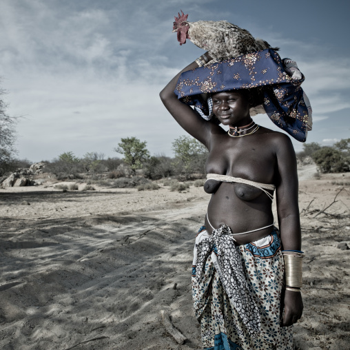 Mucubal Carrying A Rooster On Her Ompota Headdress, Virie Area, Angola