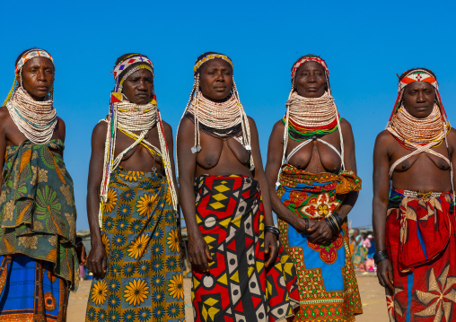 Handa tribe women with huge beaded necklaces, Huila Province, Hoque, Angola