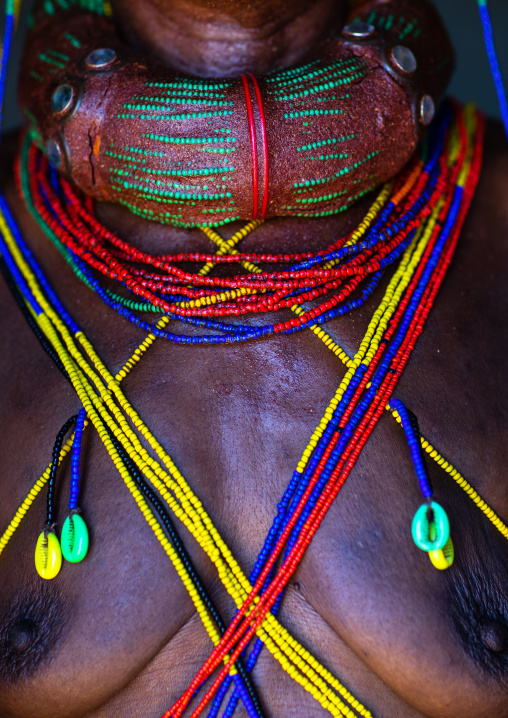 Mungambue tribe woman with the traditional necklace, Huila Province, Chibia, Angola