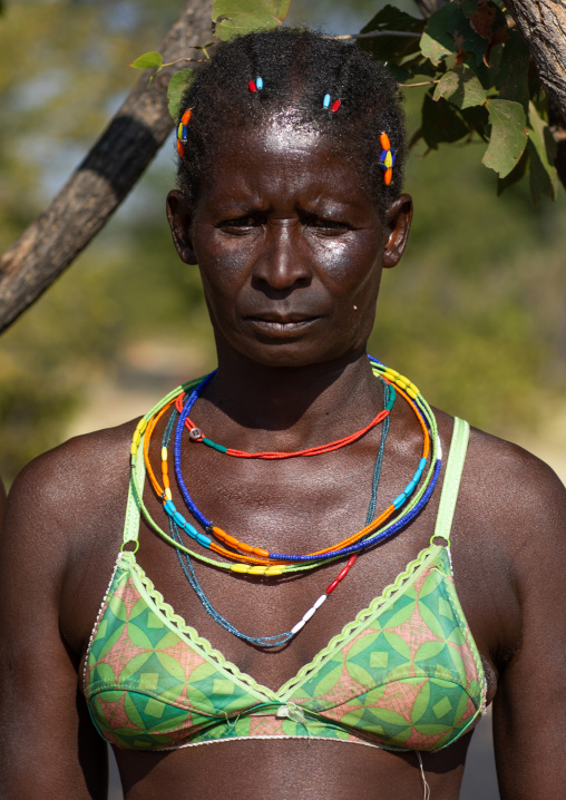 Mudimba tribe woman with a bra, Cunene Province, Cahama, Angola