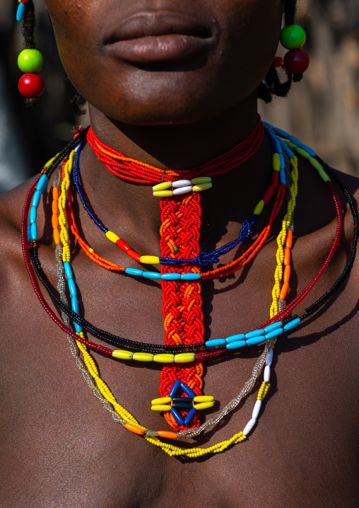 Mudimba tribe woman necklaces, Cunene Province, Cahama, Angola