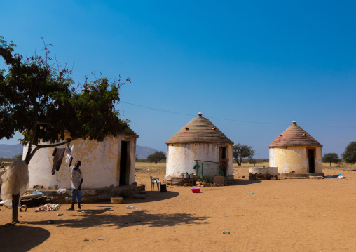 Experimental circular houses for the local people built by the portuguese, Namibe Province, Caraculo, Angola