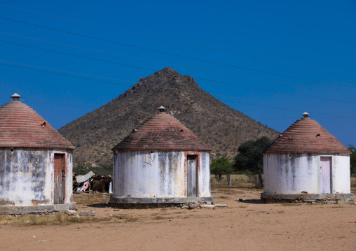 Experimental circular houses for the local people built by the portuguese, Namibe Province, Caraculo, Angola