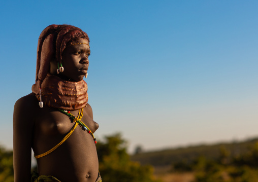 Mumuhuila tribe woman with the traditional necklace, Huila Province, Lubango, Angola