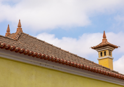 Roof and tower of an old portuguese colonial building, Benguela Province, Catumbela, Angola