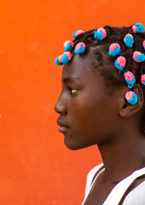 Portrait of an angolan girl with hair scrunchies, Benguela Province, Catumbela, Angola