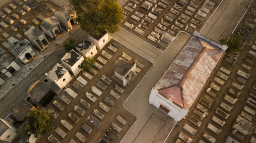 Aerial view of an old cemetery, Benguela Province, Catumbela, Angola