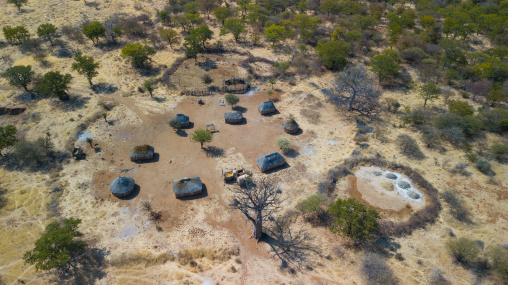 Aerial view of a village in the bush, Cunene Province, Oncocua, Angola