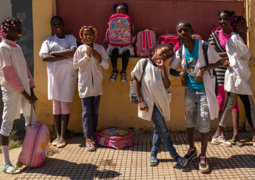 Children in school uniforms in the street, Huila Province, Lubango, Angola