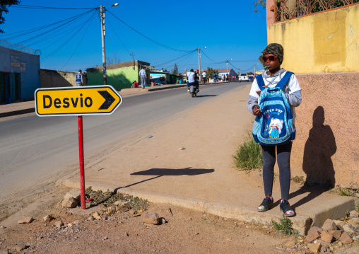 Angolan girl in the street going to school, Huila Province, Lubango, Angola