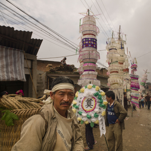 Giant White Lanterns During A Funeral Procession, Yuanyang, Yunnan Province, China