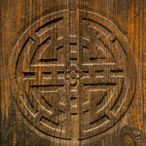 Carving On A Wooden Door, Dali, Yunnan Province, China