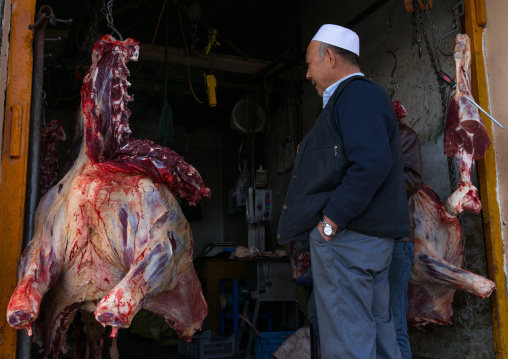 Butcher shop selling yak meat, Gansu province, Linxia, China