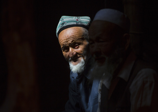 Old Uyghur Men, Minfeng, Xinjiang Uyghur Autonomous Region, China