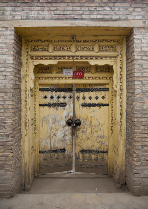 Traditional Door In Old Town, Keriya, Xinjiang Uyghur Autonomous Region, China