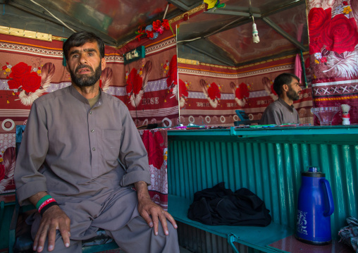 Afghan barber in the market, Badakhshan province, Ishkashim, Afghanistan
