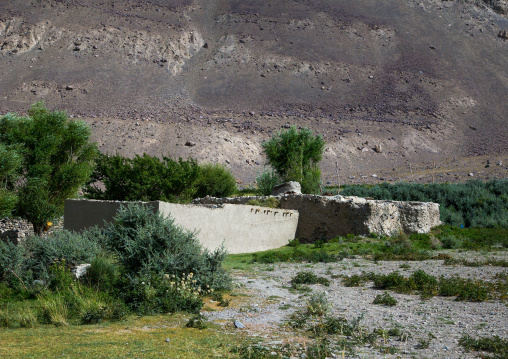 Pamiri adobe house in front of a mountain, Badakhshan province, Qazi deh, Afghanistan