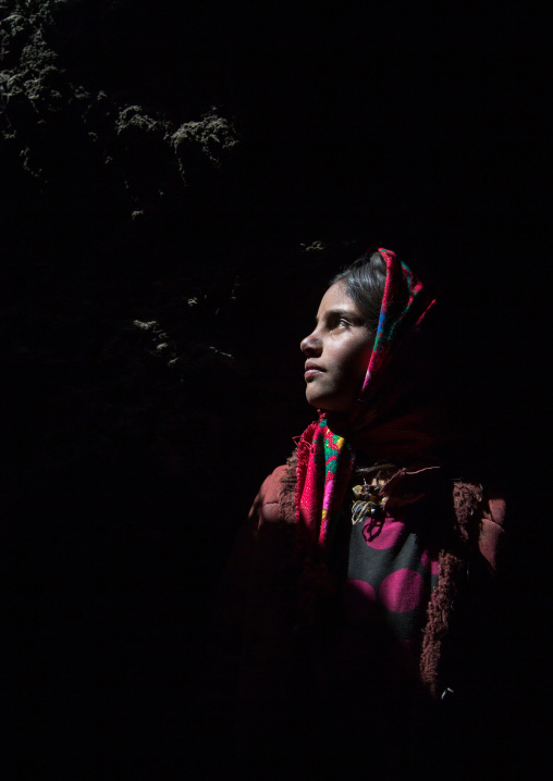 Wakhi nomad girl inside her house, Big pamir, Wakhan, Afghanistan