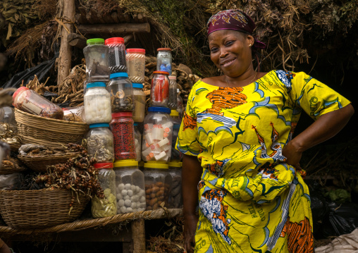 Benin, West Africa, Porto-Novo, woman in the herbal market