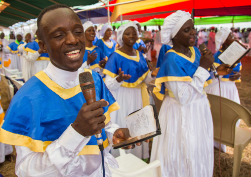 Benin, West Africa, Ganvié, celestial church of christ members praying and singing