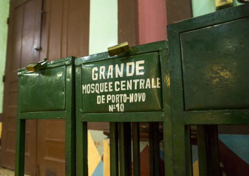 Benin, West Africa, Porto-Novo, donation box inside the great mosque