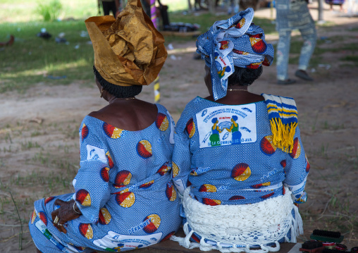 Benin, West Africa, Ganvié, fashionable women in traditional beninese clothing