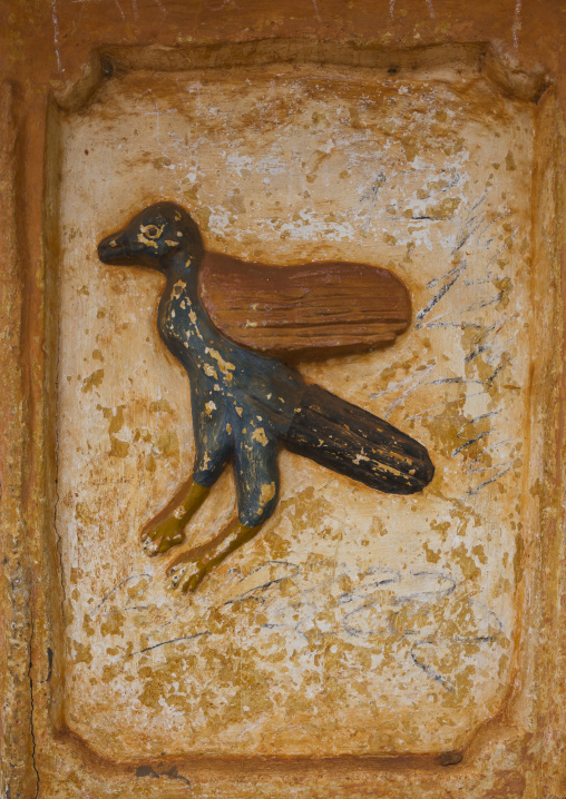 Benin, West Africa, Abomey, bird on a bas-relief at agoli-agbo former palace