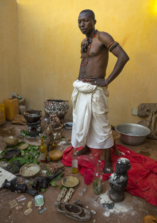 Benin, West Africa, Bonhicon, kagbanon bebe voodoo priest at the end of the ceremony