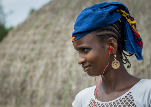 Benin, West Africa, Gossoue, a beautiful fulani peul tribe woman portrait
