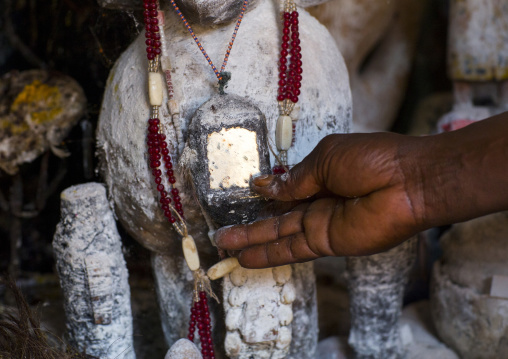 Benin, West Africa, Bonhicon, statues covered with talc powder for a voodoo ceremony