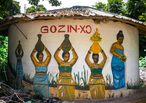 Benin, West Africa, Ouidah, temple in the sacred forest of kpasse painted walls
